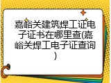嘉峪关建筑焊工证电子证书在哪里查(嘉峪关焊工电子证查询)