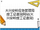 大兴安岭应急管理局焊工证查询网站(大兴安岭焊工证查询)