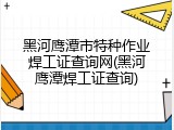 黑河鹰潭市特种作业焊工证查询网(黑河鹰潭焊工证查询)
