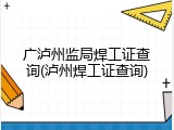 广泸州监局焊工证查询(泸州焊工证查询)