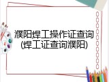 濮阳焊工操作证查询(焊工证查询濮阳)