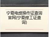宁夏电焊操作证查询官网(宁夏焊工证查询)