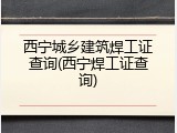 西宁城乡建筑焊工证查询(西宁焊工证查询)