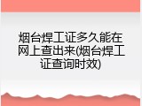 烟台焊工证多久能在网上查出来(烟台焊工证查询时效)