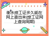 衡水焊工证多久能在网上查出来(焊工证网上查询周期)