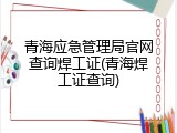青海应急管理局官网查询焊工证(青海焊工证查询)